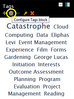 Scrrenshot of tags block with Configuge icon highlighted