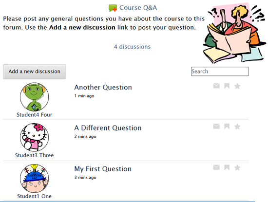 Screenshot of posts in Q & A Forum 