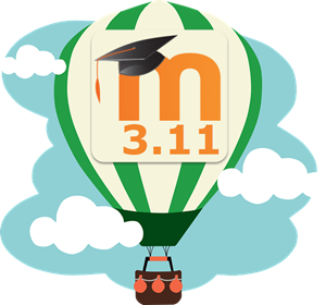 Moodle logo and 3.11 on a rising hot air balloon