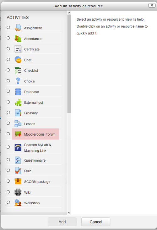 Screenshot of new icons in add an activity or resource list