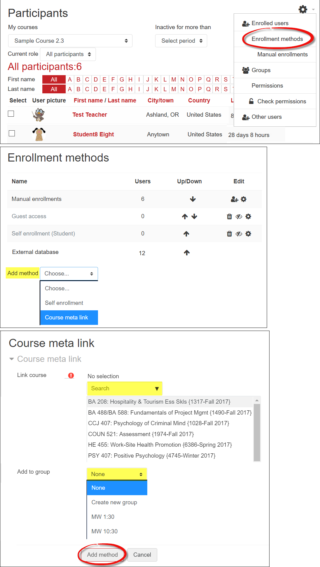 Screenshots of enrollment methods pages