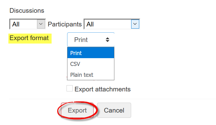 Screenshot of forum export format