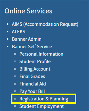 Screenshot of Registration and Planning Link