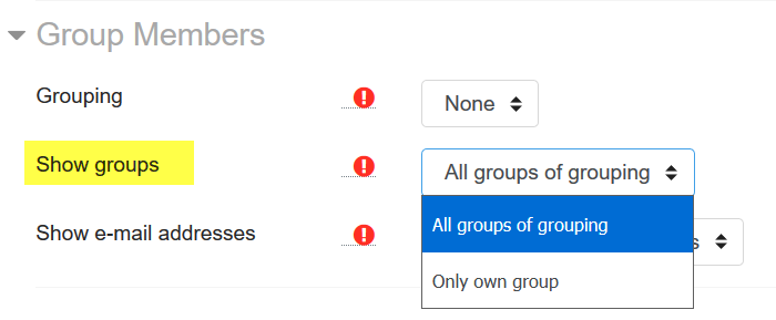 Screenshot of Group Member options