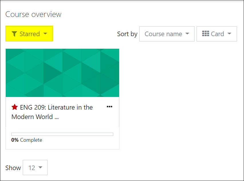 Screenshot of starred course overview
