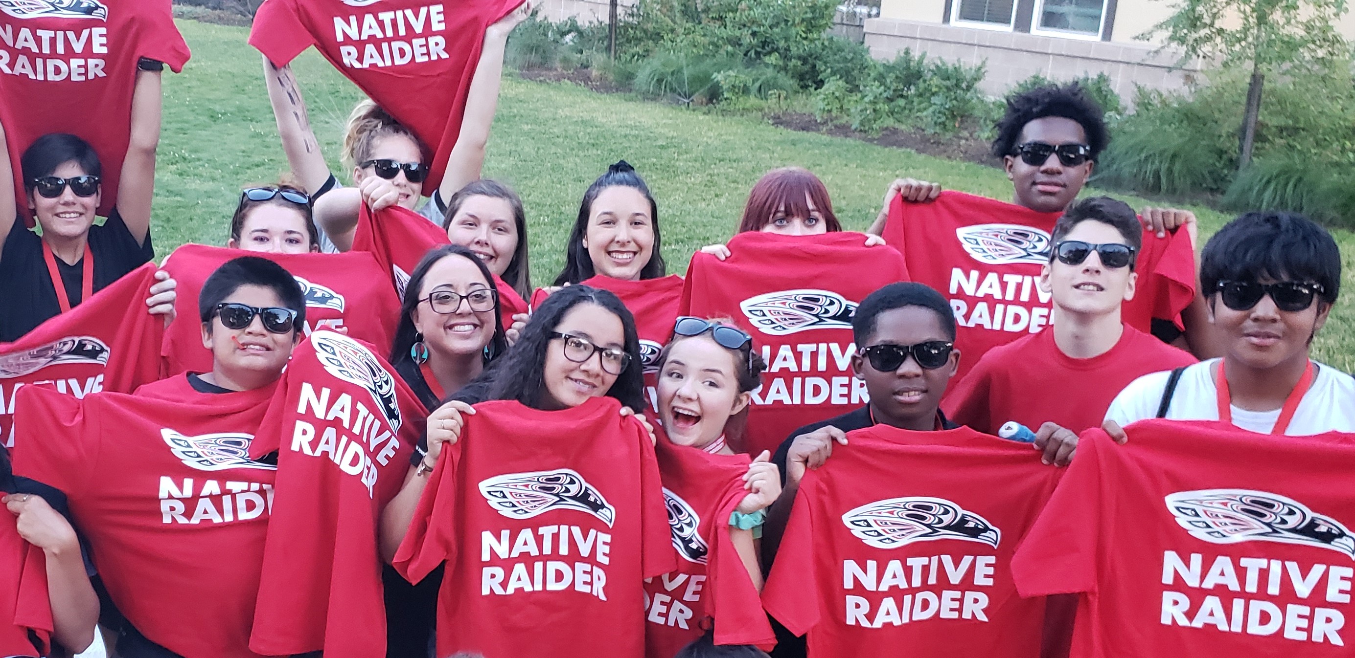 A group of Konaway students wearing Native Raiders shirts